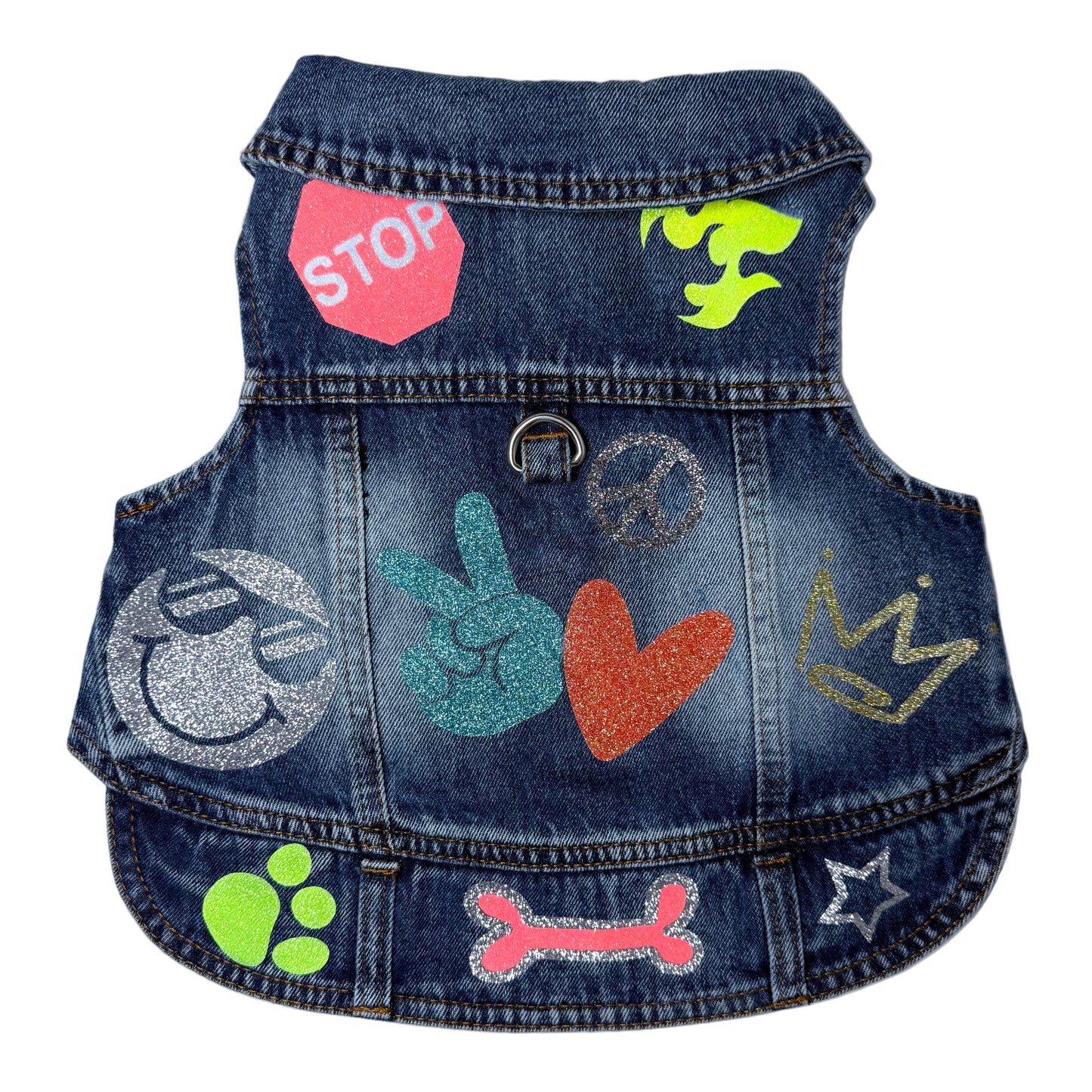 Handmade Denim Jacket Dog Harness – Peace & Love Boy Edition sizes S to L
