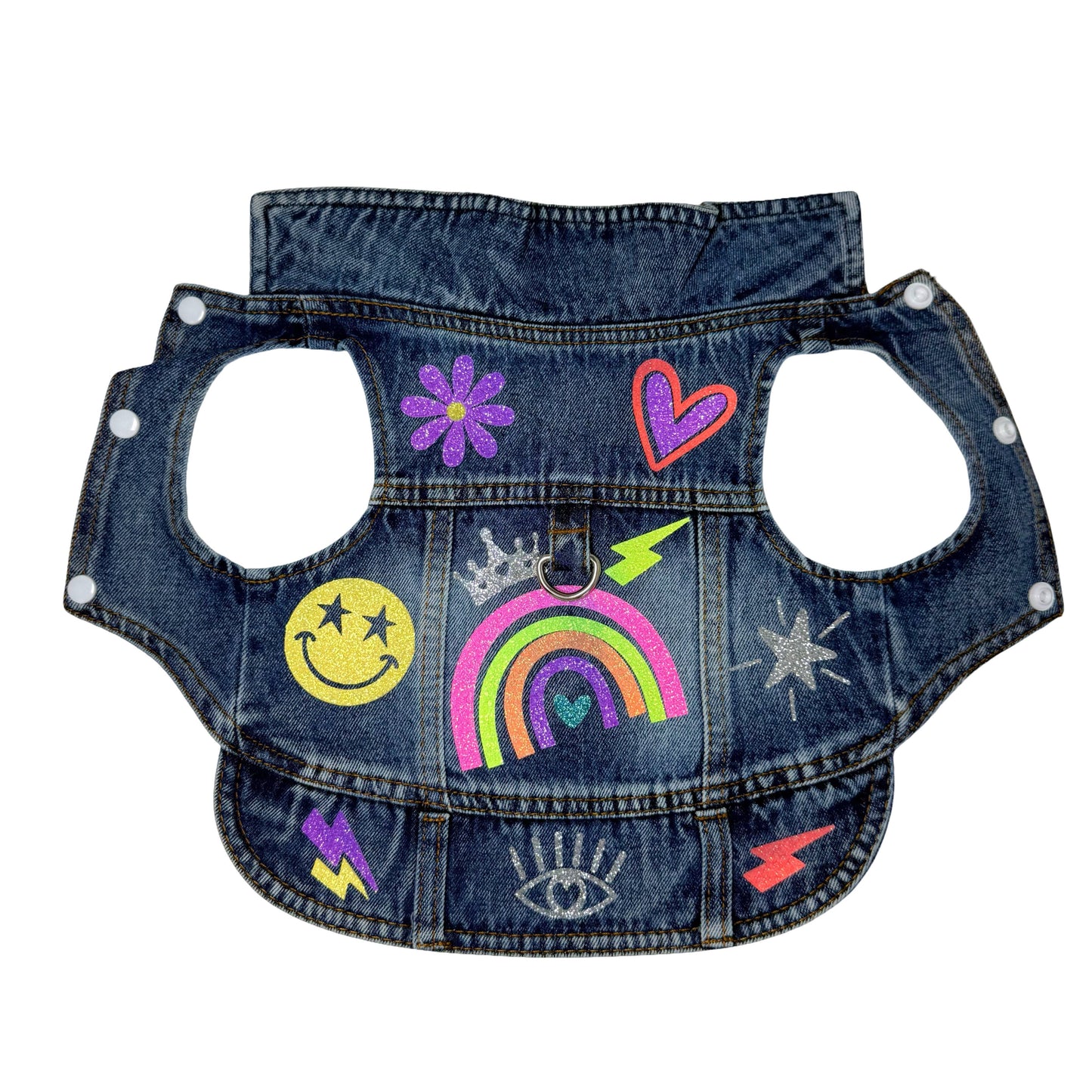 Neon Rainbow Denim Jacket-Style Dog Harness