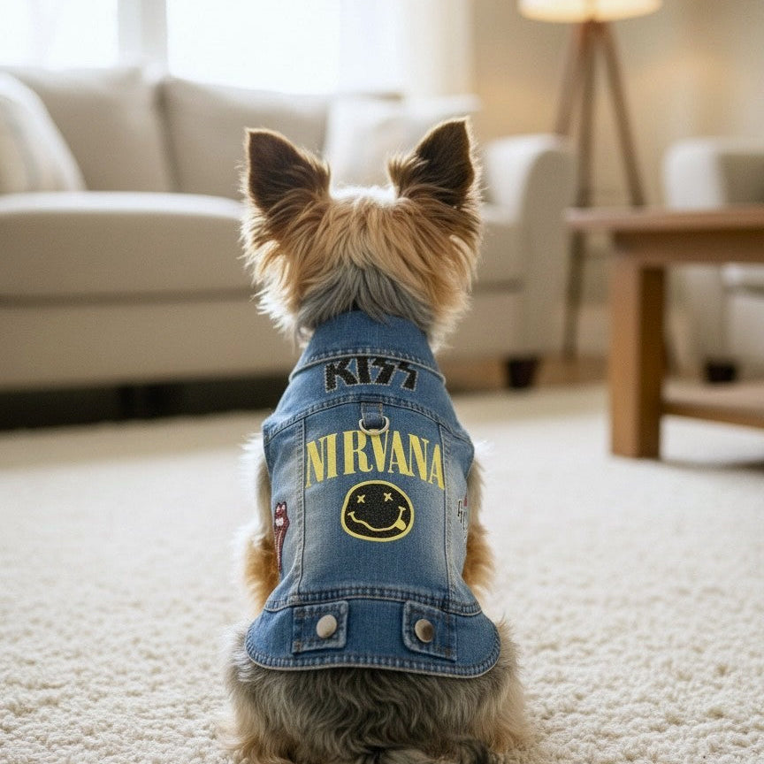 Handmade Denim Dog Jacket – Rock Edition (S–L)