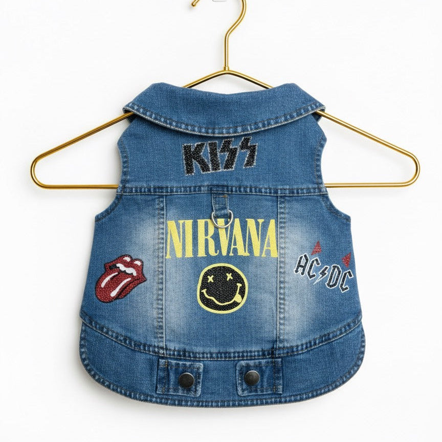 Handmade Denim Dog Jacket – Rock Edition (S–L)